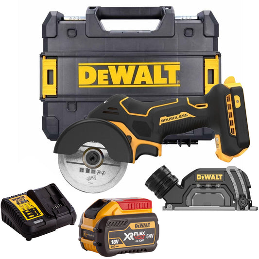 Dewalt DCS438NT 18V XR Brushless 76mm Cut Off Saw with 1 x 9.0Ah Battery Charger & Case