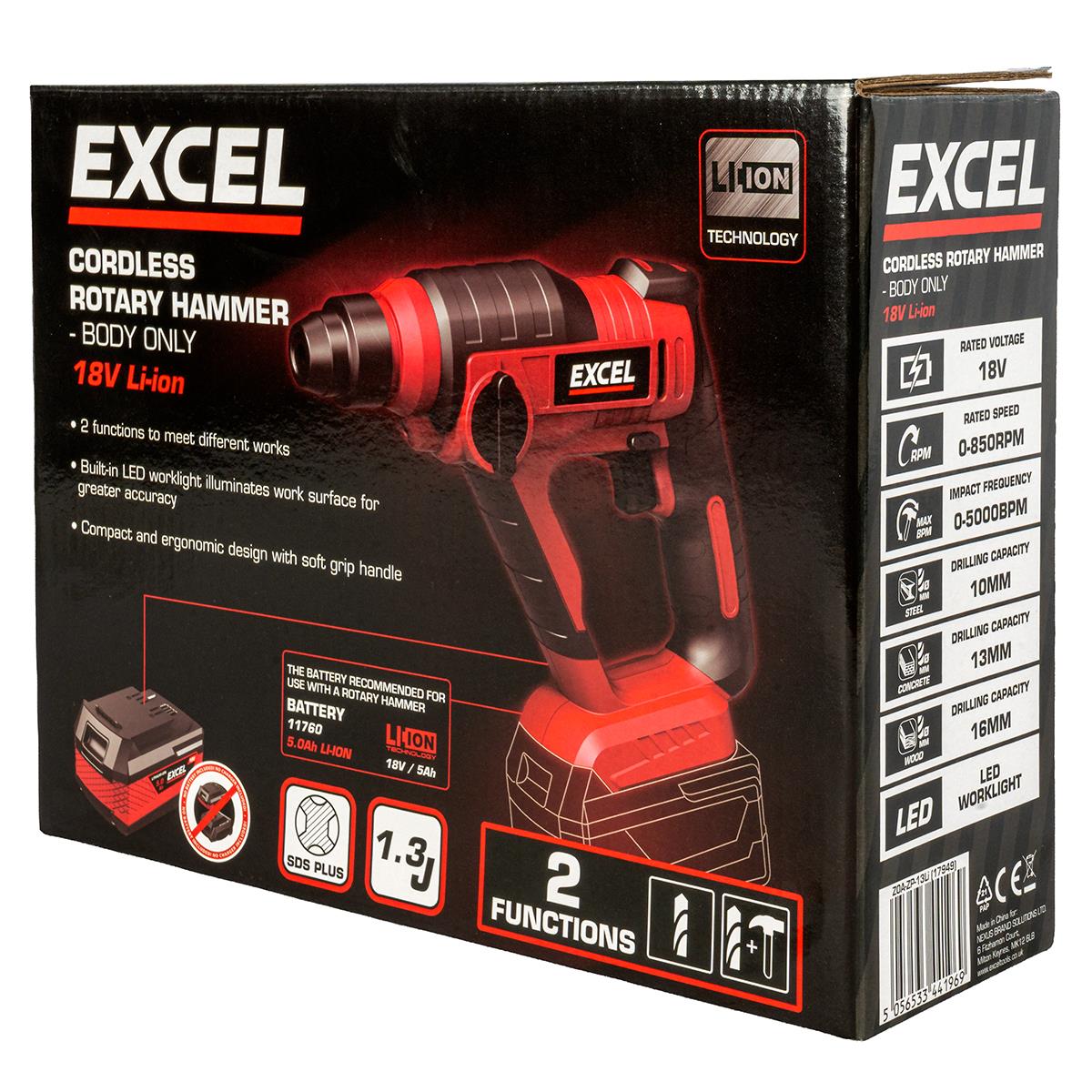 Excel 18V SDS+ Cordless Rotary Hammer Drill Body Only (Battery & Charger Not Included)