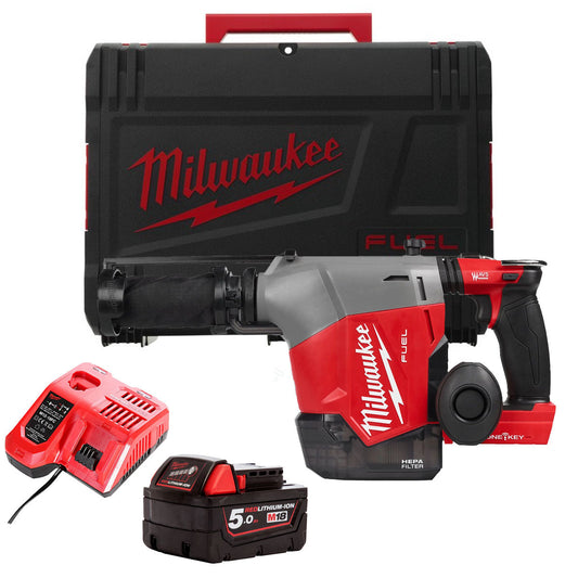 Milwaukee M18FHAFOH16-0X 18V Brushless SDS+ Hammer Drill with 1 x 5.0Ah Battery Charger & Case