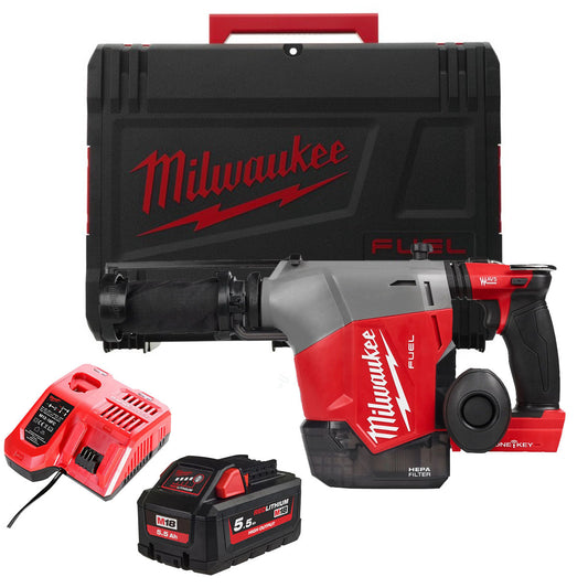 Milwaukee M18FHAFOH16-0X 18V Brushless SDS+ Hammer Drill with 1 x 5.5Ah Battery Charger & Case