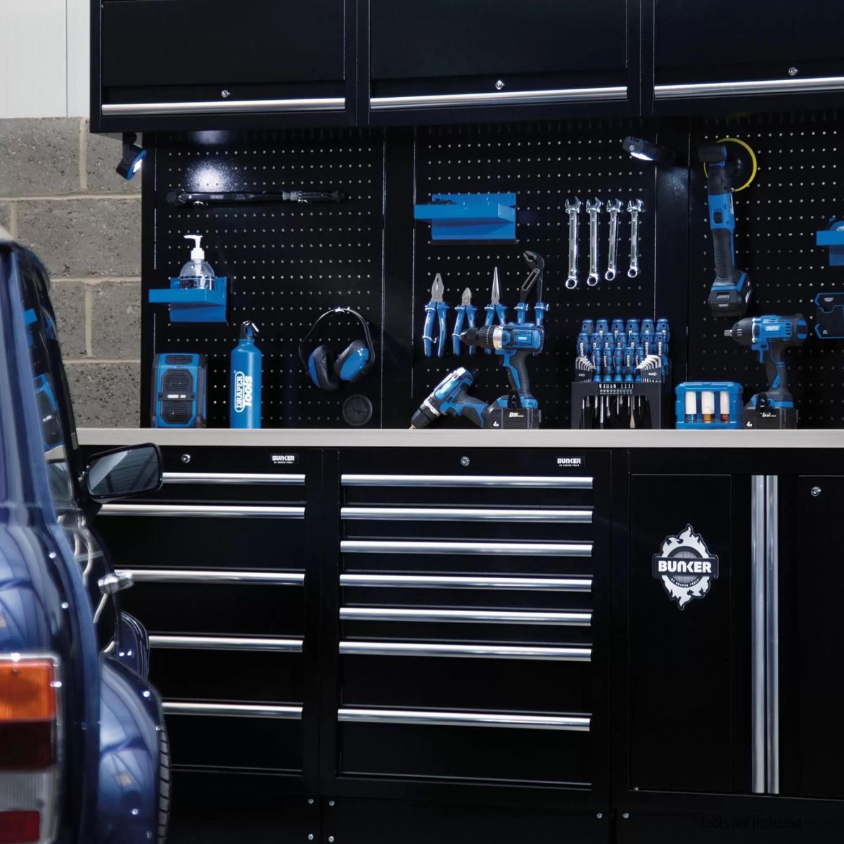 Draper MS400COMBO/14B BUNKER Modular Storage Combo with Stainless Steel Worktop 14 Piece 04415