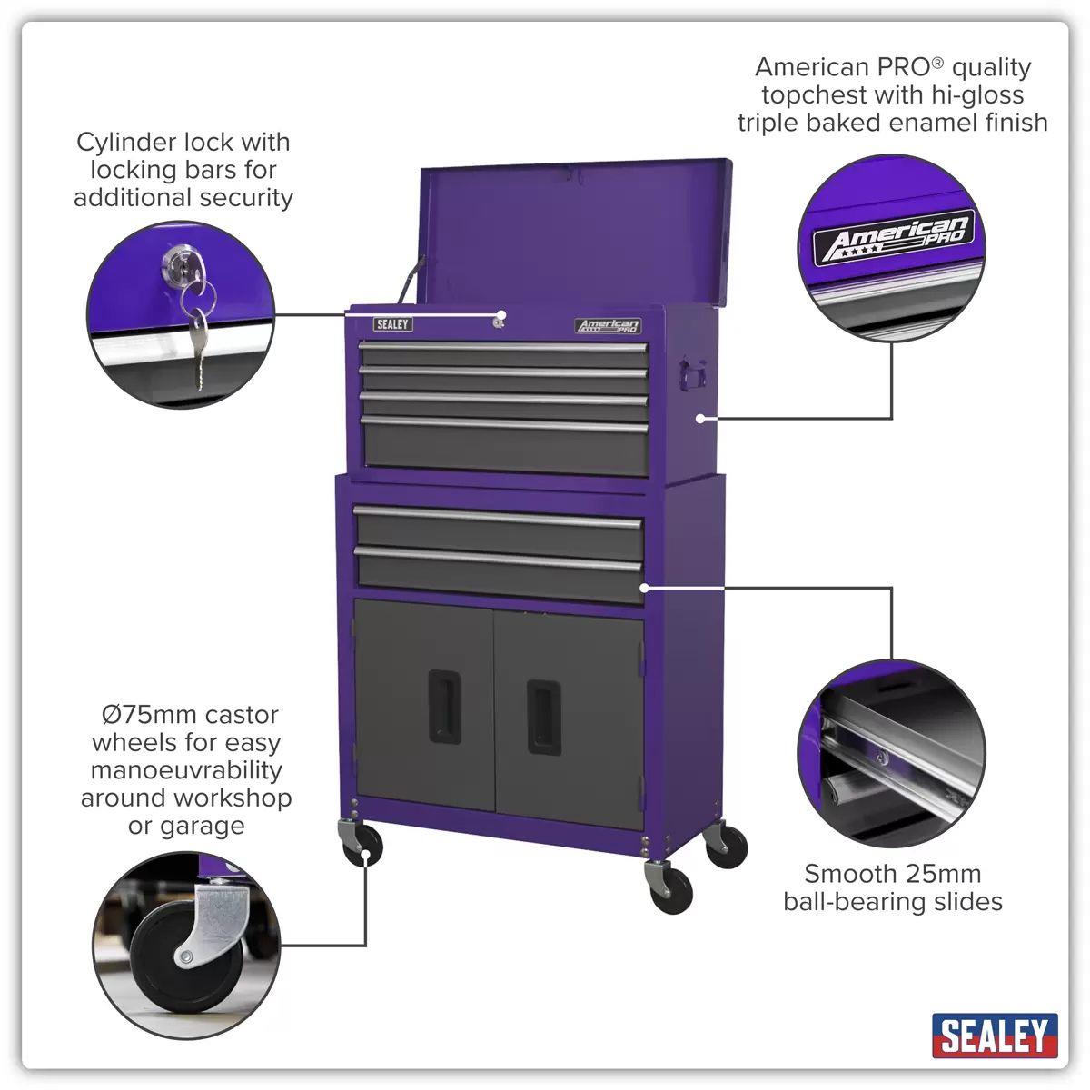 Sealey AP2200BBCP 6 Drawer Topchest & Rollcab with Ball-Bearing Slides