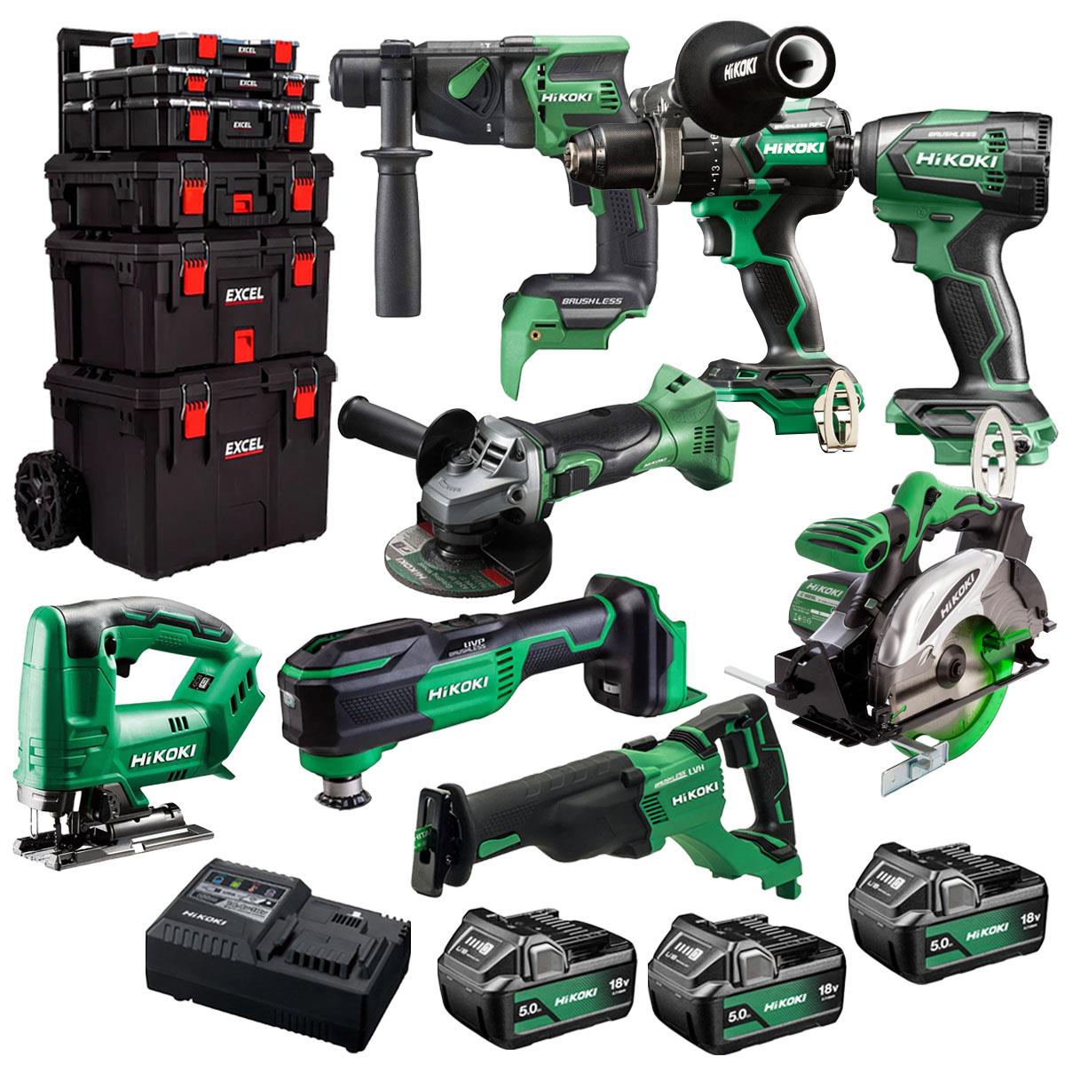 Hikoki 18V 8 Piece Power Tool Combo Kit with 3 x 5.0Ah Battery & Trolley Toolbox