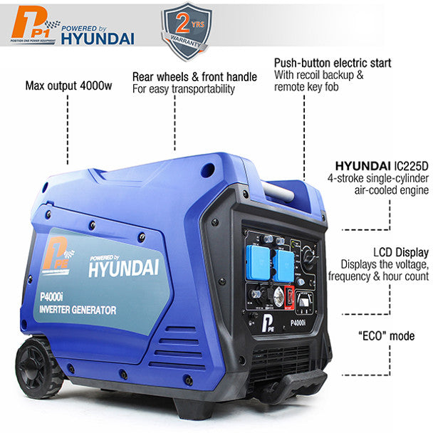 P1 Hyundai Powered P4000i Portable Petrol Inverter Generator 230V/3800W