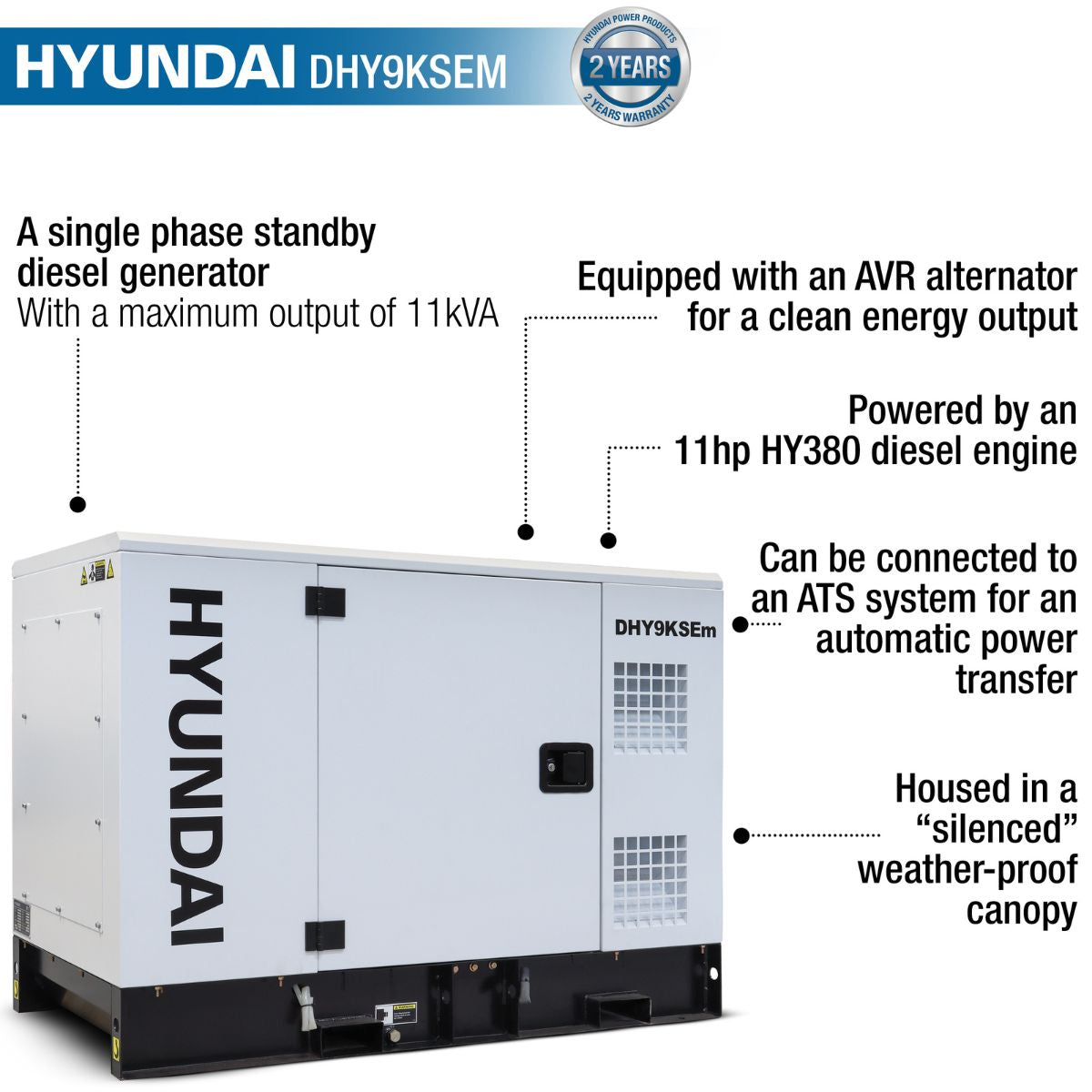 Hyundai DHY9KSEm Diesel Generator 8.8kW/11kVA