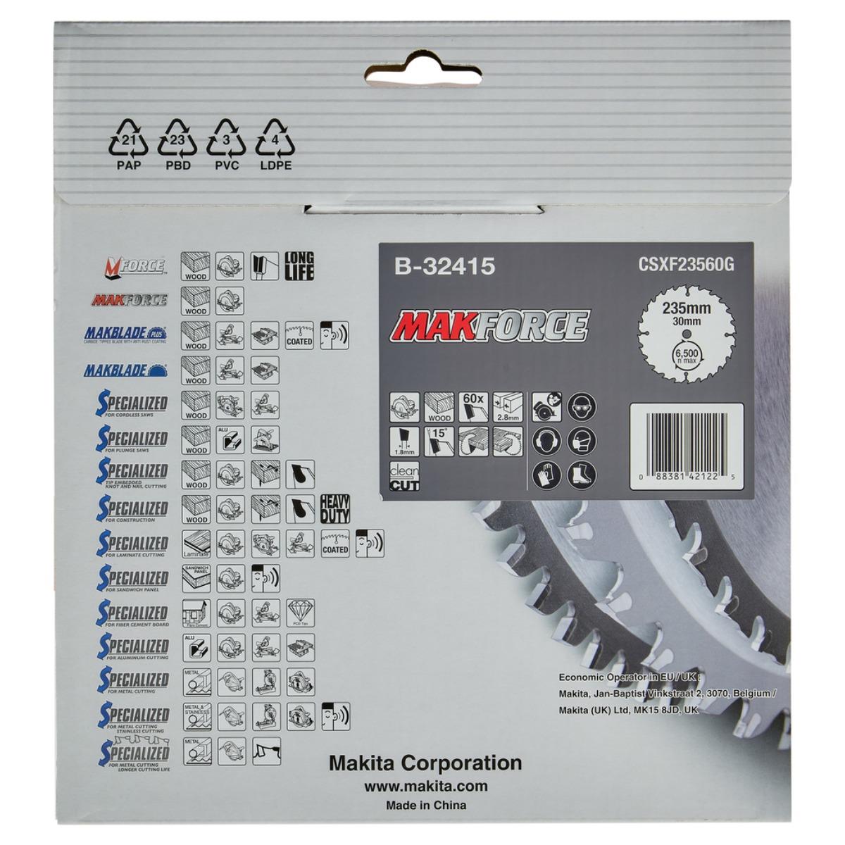 Makita B-32415 Makforce TCT Circular Saw Blade 235mm x 30mm x 60T