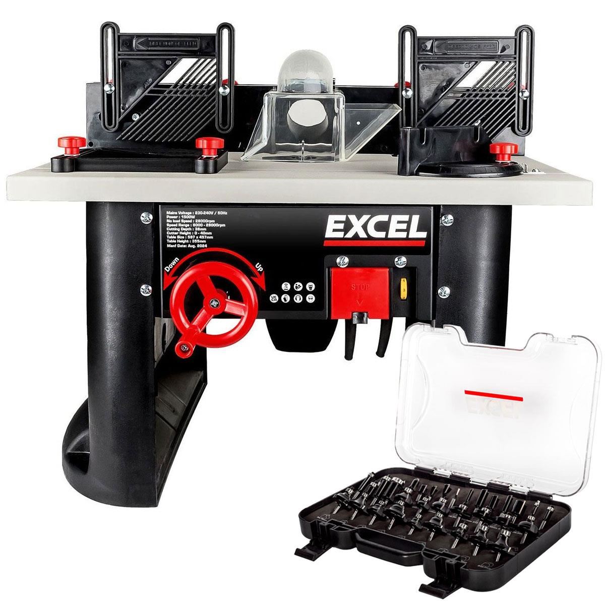 Excel Table Router Cutter 240V/1500W Black with 1/4in Shank Router Cutter Bit 35 Piece Set