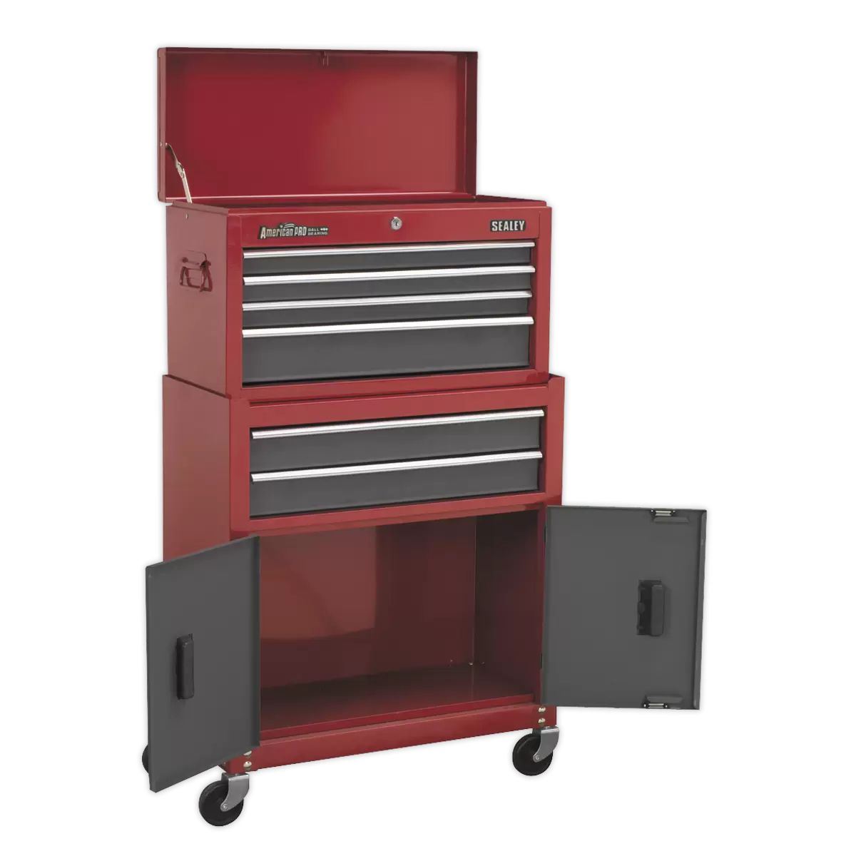 Sealey AP2200BB 6 Drawer Topchest & Rollcab with Ball-Bearing Slides Red/Grey