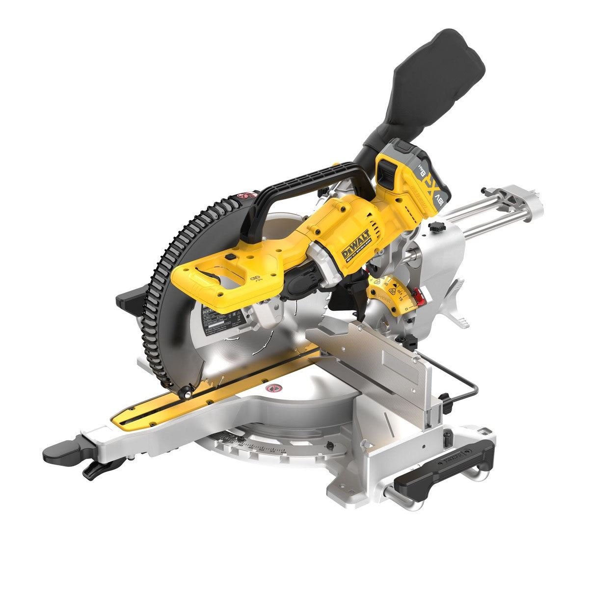 DeWalt DCS782XW2-GB 18V XR Brushless Slide Mitre Saw with 2 x 8.0Ah Battery Charger & Universal Leg Stand