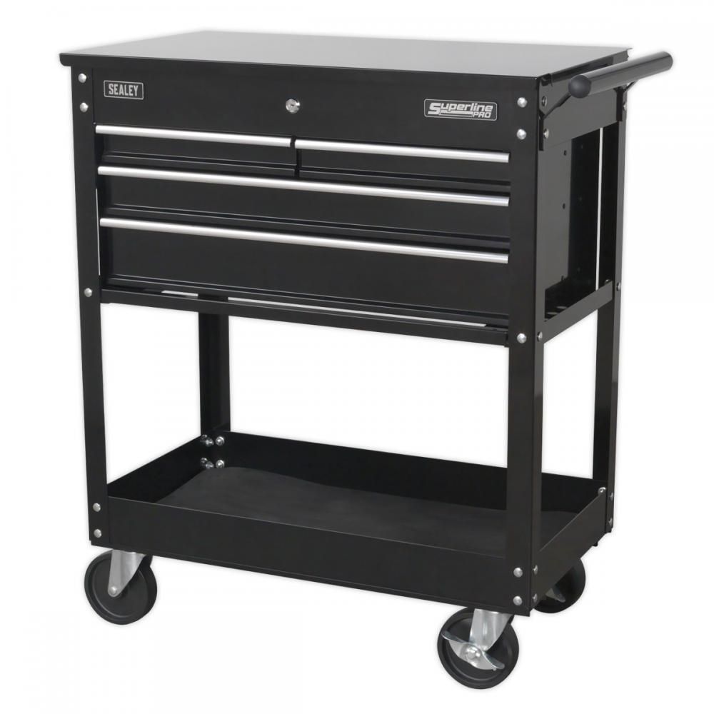 Sealey AP850MB Heavy-Duty Mobile Tool & Parts Trolley with 4 Drawers & Lockable Top - Black