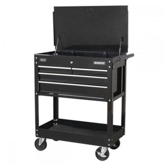 Sealey AP850MB Heavy-Duty Mobile Tool & Parts Trolley with 4 Drawers & Lockable Top - Black