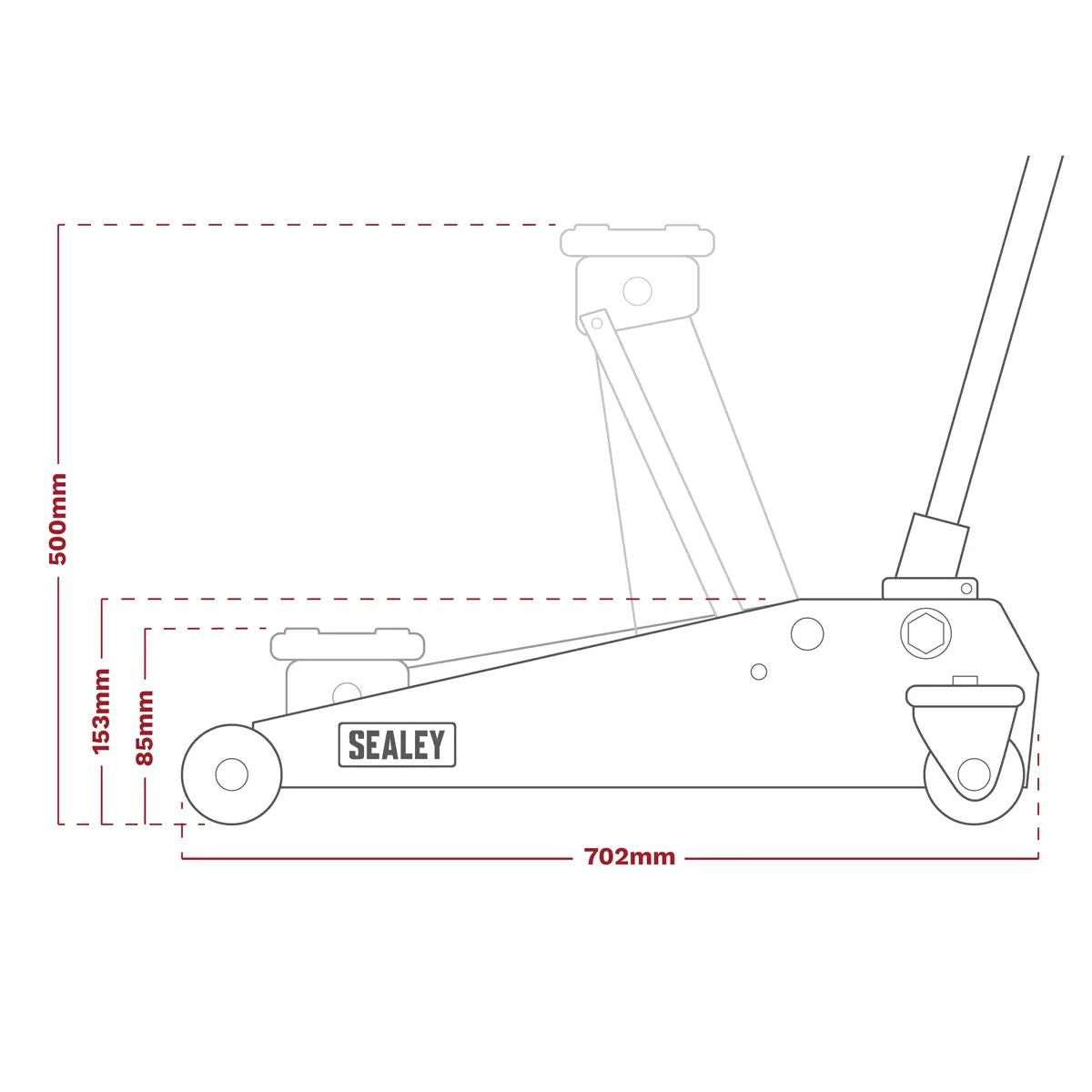 Sealey 3000LE Trolley Jack 3 tonne Low Entry Rocket Lift Red Mechanics