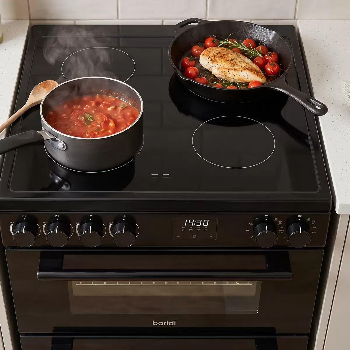 Sealey DH429 Baridi 60cm Freestanding Cooker with 99L Double Cavity & Ceramic Hob Black 240V