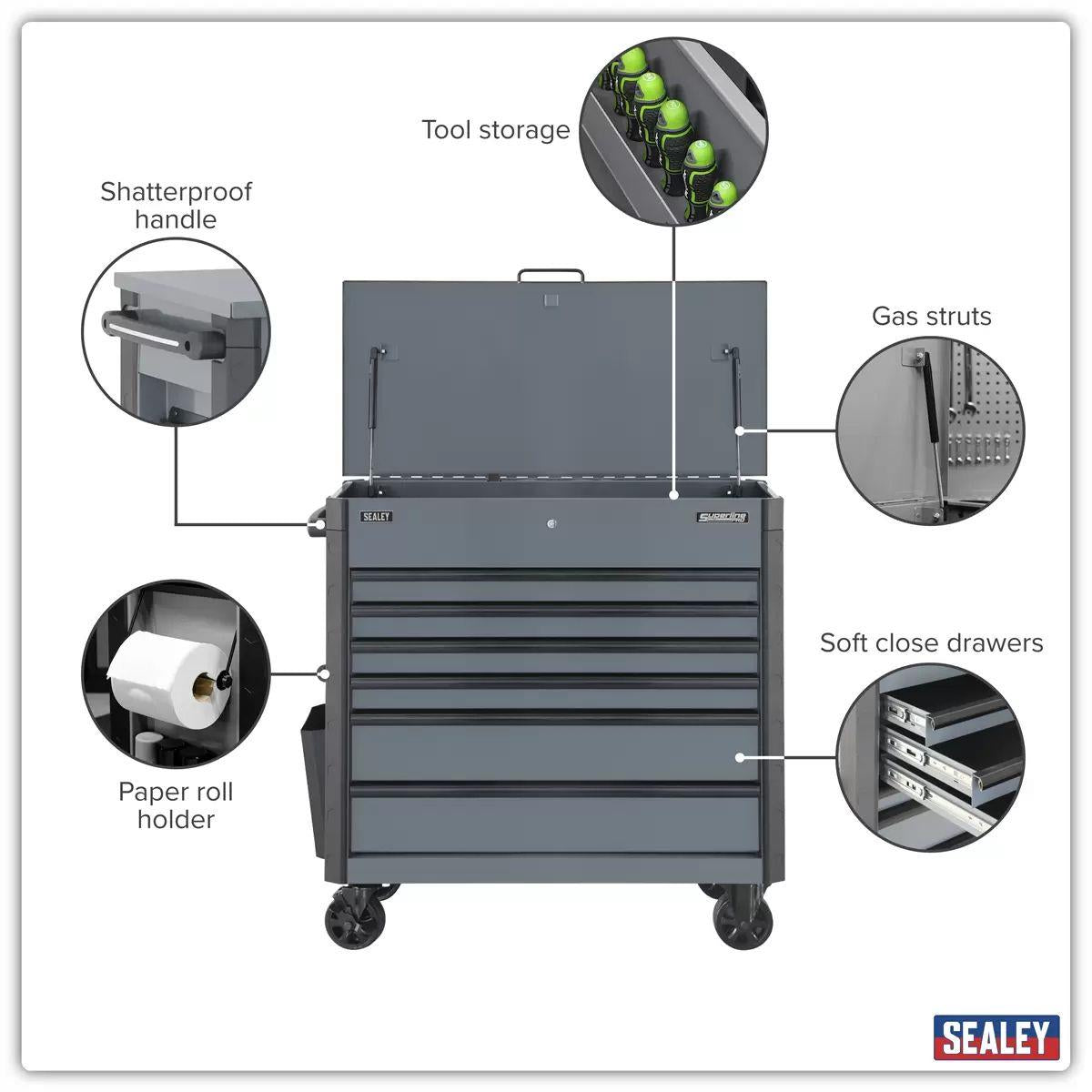 Sealey AP366G Tool Trolley 6 Drawer Grey