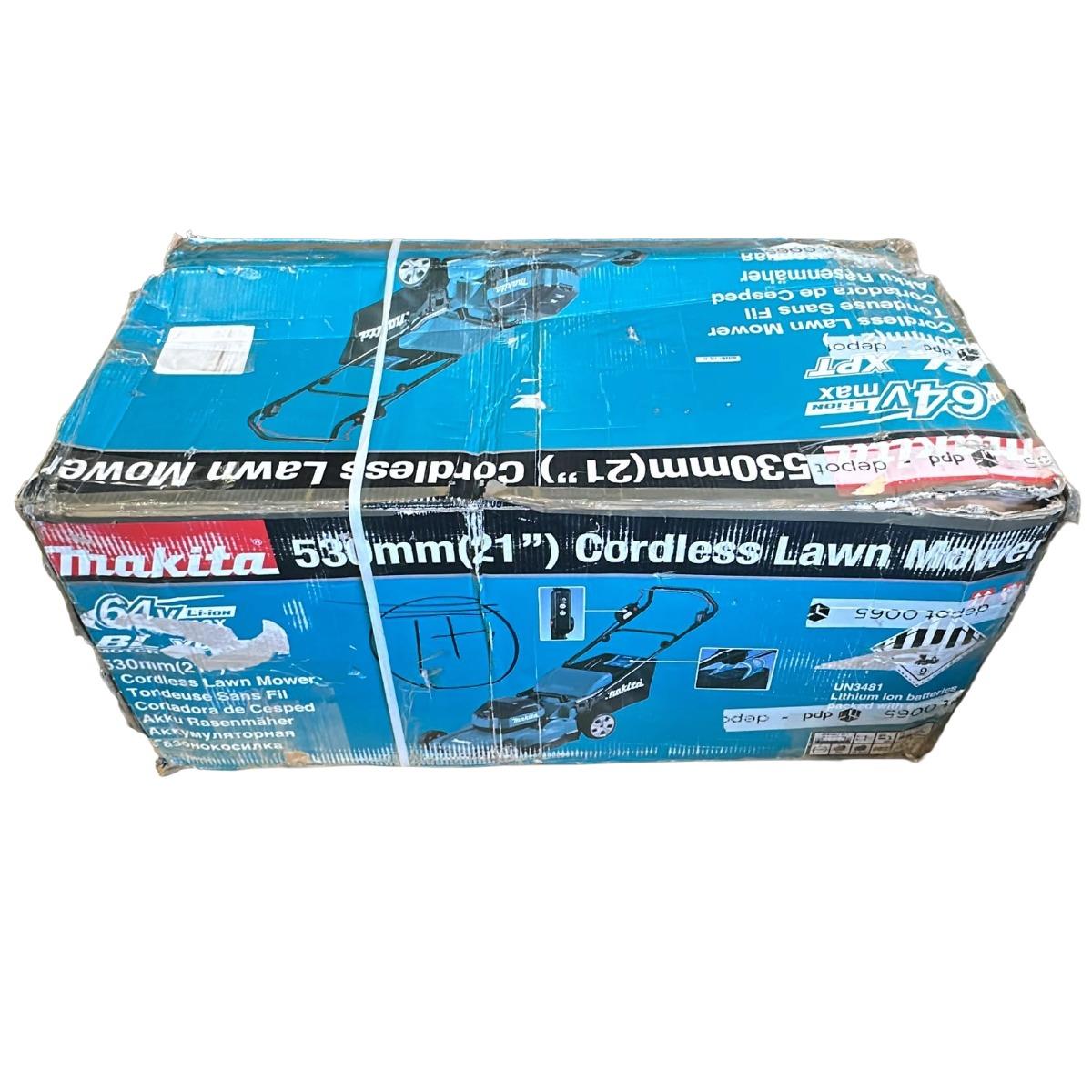 Makita LM002JM101 64V max 53cm Brushless Lawn Mower With 1 x 4.0Ah Battery & Charger Item Condition Damaged Box