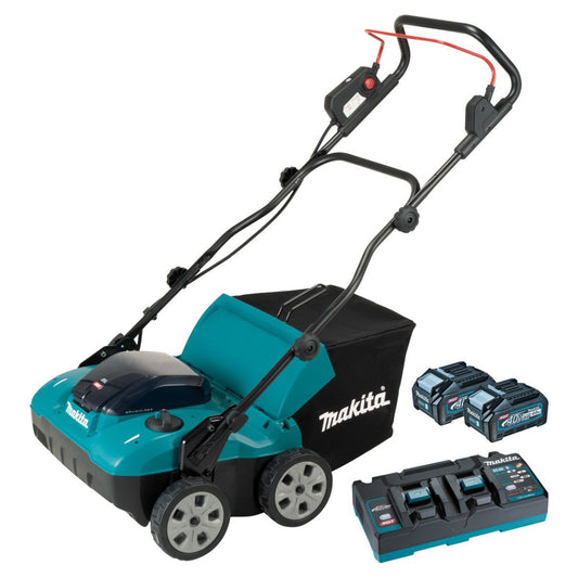 Makita UV001GM201 380mm 40V Max Brushless Lawn Scarifier With 2 x 4.0Ah Batteries & Charger
