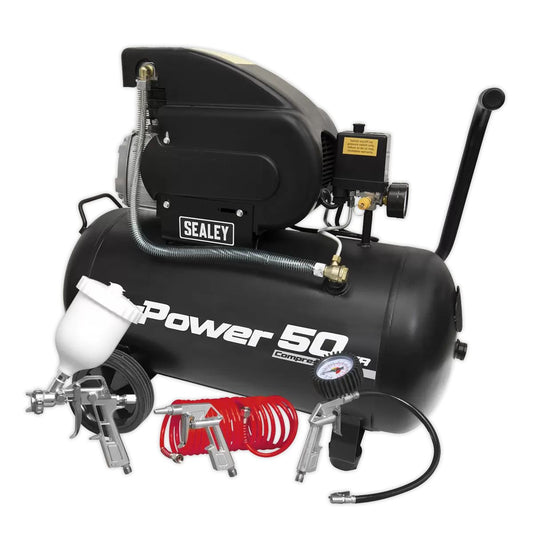 Sealey SAC5020APK 50L Direct Drive Air Compressor with 4pc Air Accessory Kit 230V