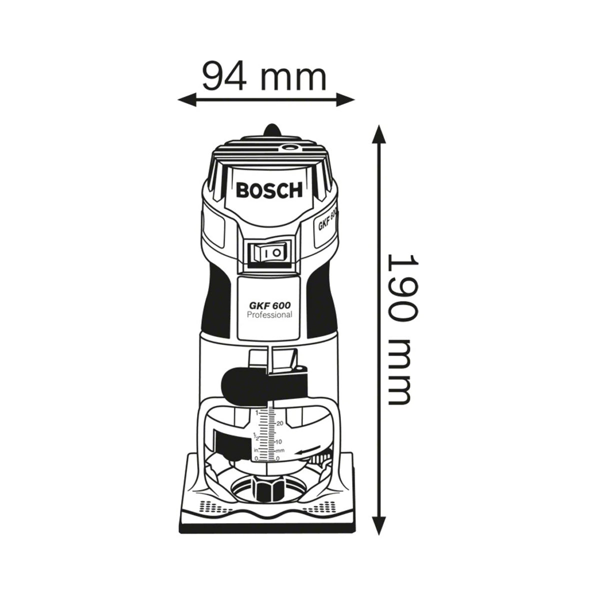 Bosch GKF 600 Professional Palm Router 240V/600W for Precise Routing in Wood and Plastic Applications 060160A170