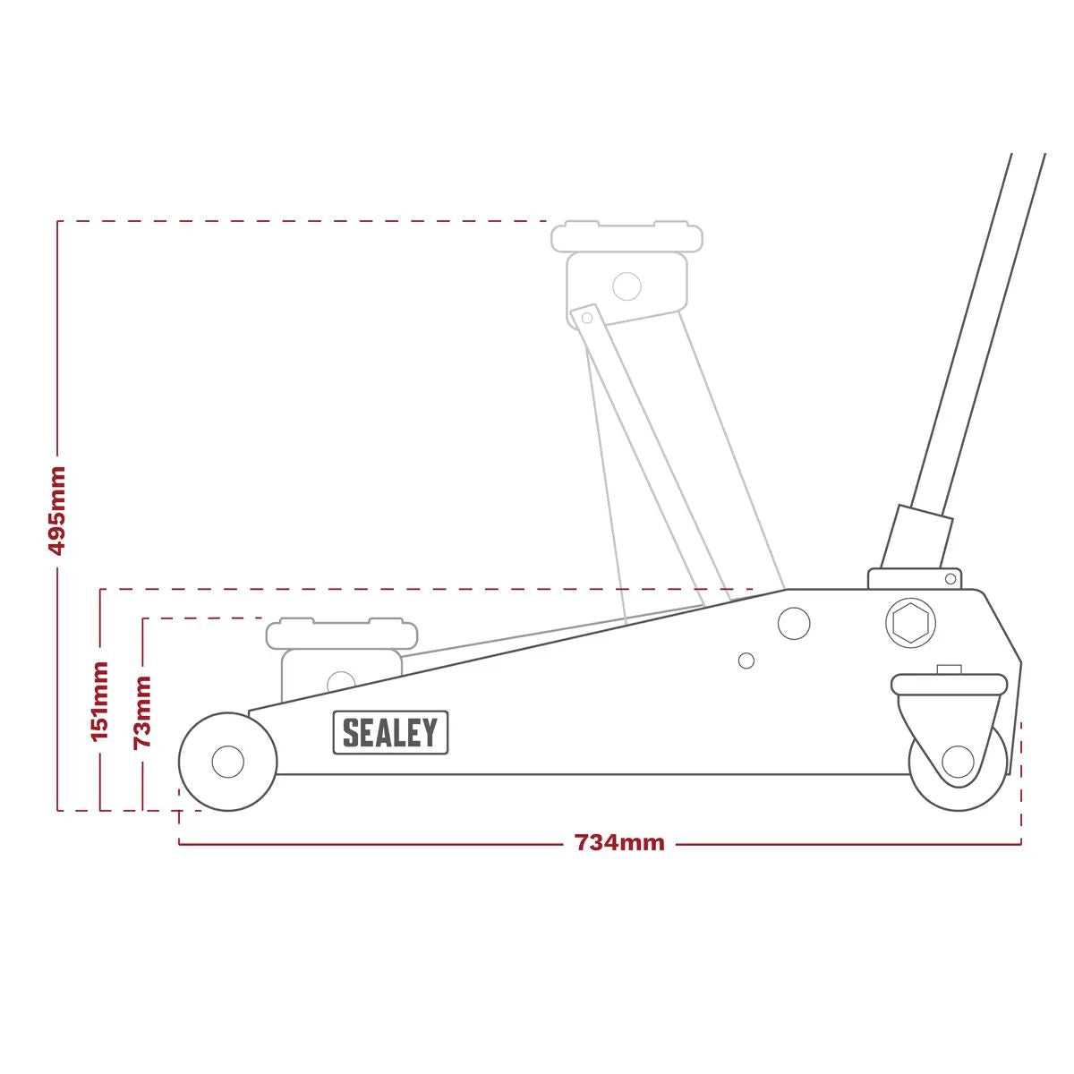 Sealey 2001LERE Trolley Jack 2.25tonne Low Entry Rocket Lift Red