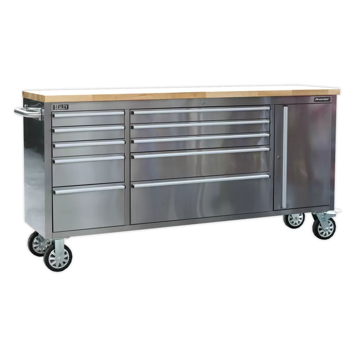 Sealey AP7210SS 10 Drawer & Cupboard Stainless Steel Mobile Tool Cabinet