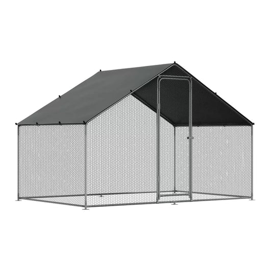 Dellonda DG278 3 x 2 x 2m Walk-In Chicken Run, Galvanized Steel, Roof Cover & PVC Coated Chicken Wire