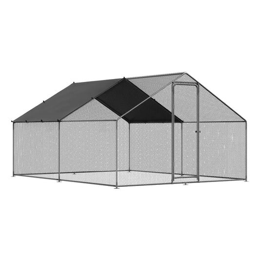 Dellonda DG279 3 x 4 x 2m Walk-In Chicken Run, Galvanized Steel, Roof Cover & PVC Coated Chicken Wire