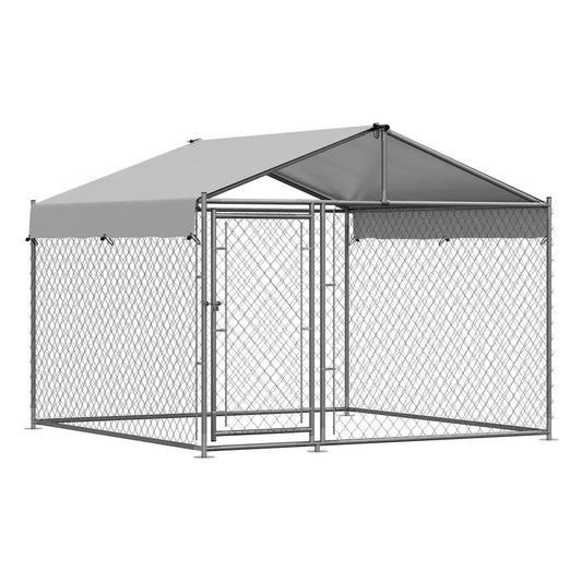 Dellonda DG281 2 x 2 x 1.5m Dog Kennel, Galvanized Steel, Roof Cover & Chain Link Fencing