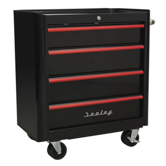 Sealey AP28204BR Rollcab 4 Drawer Retro Style Black with Red