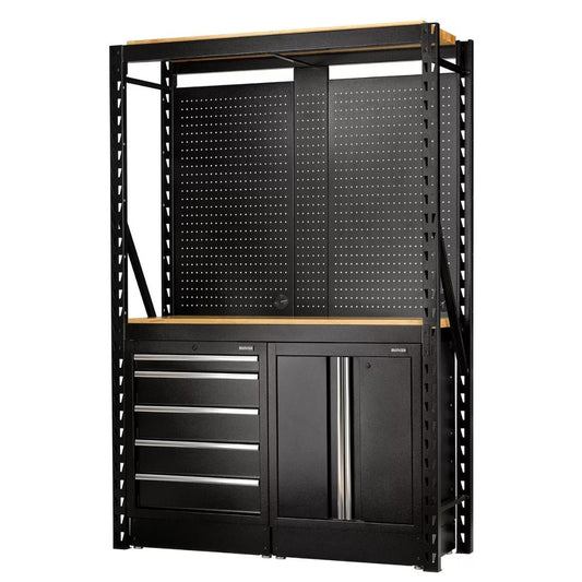 Draper MS400-C1 15PC W Bunker Modular Storage Combo 2 Tier Racking with Hardwood Shelving, Pegboards & Floor Cabinets 1500mm 27912