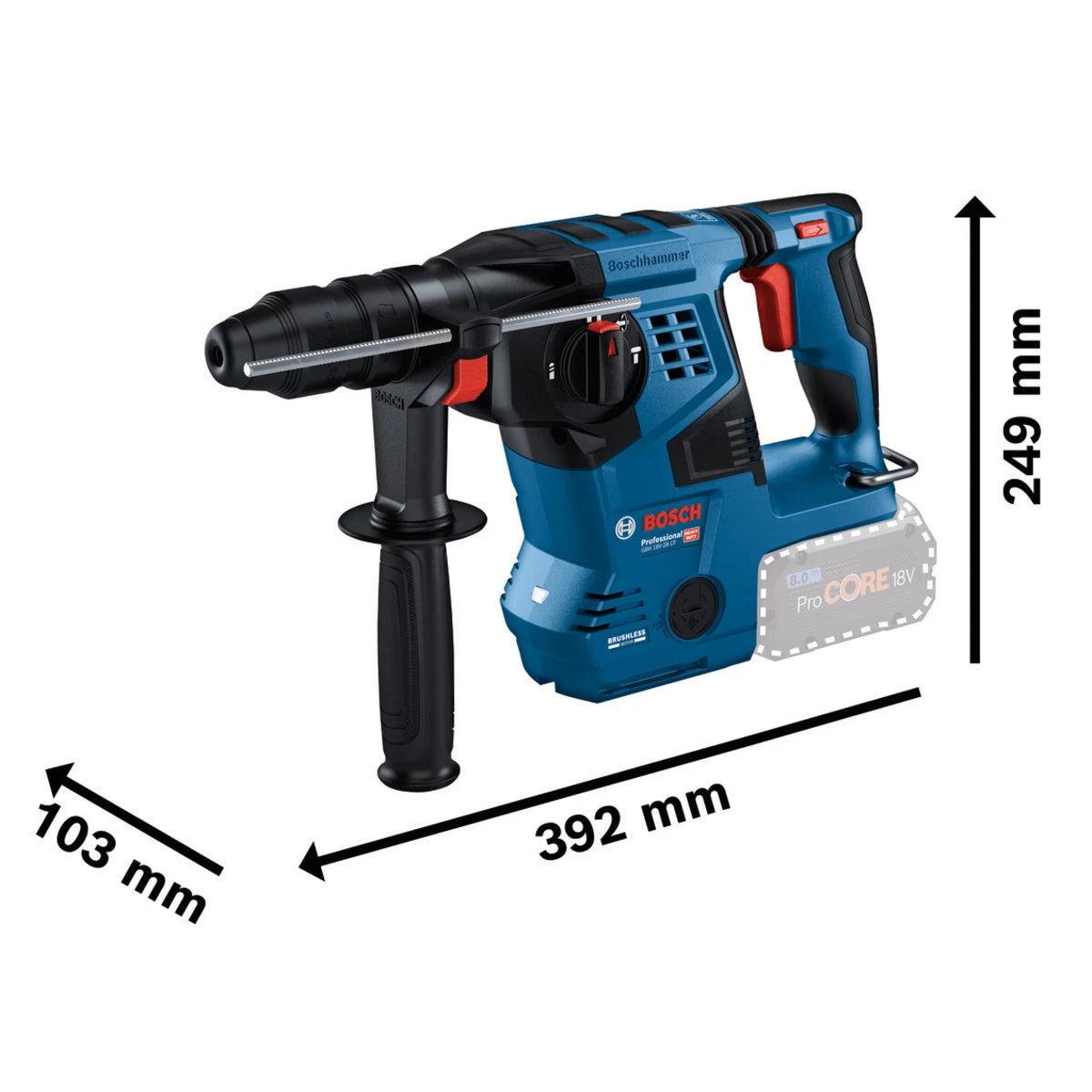 Bosch GBH 18V-28 CF Pro BITURBO SDS-Plus Rotary Hammer Cordless Power Tool Body only 0611921001