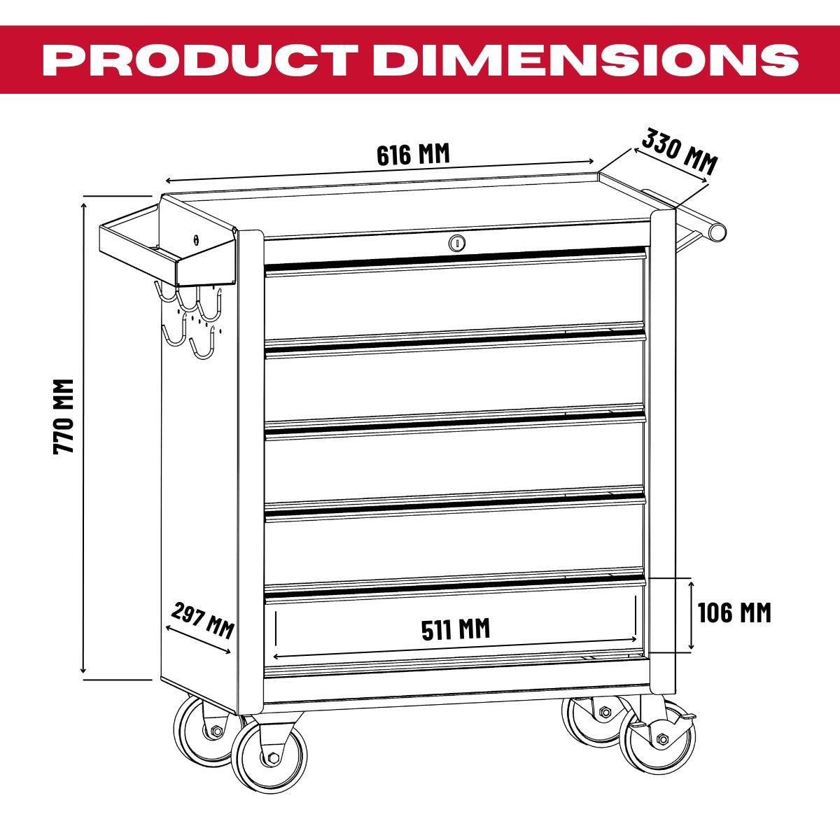 Excel 5 Drawer Tool Chest Cabinet with Wheels – Black Steel Storage