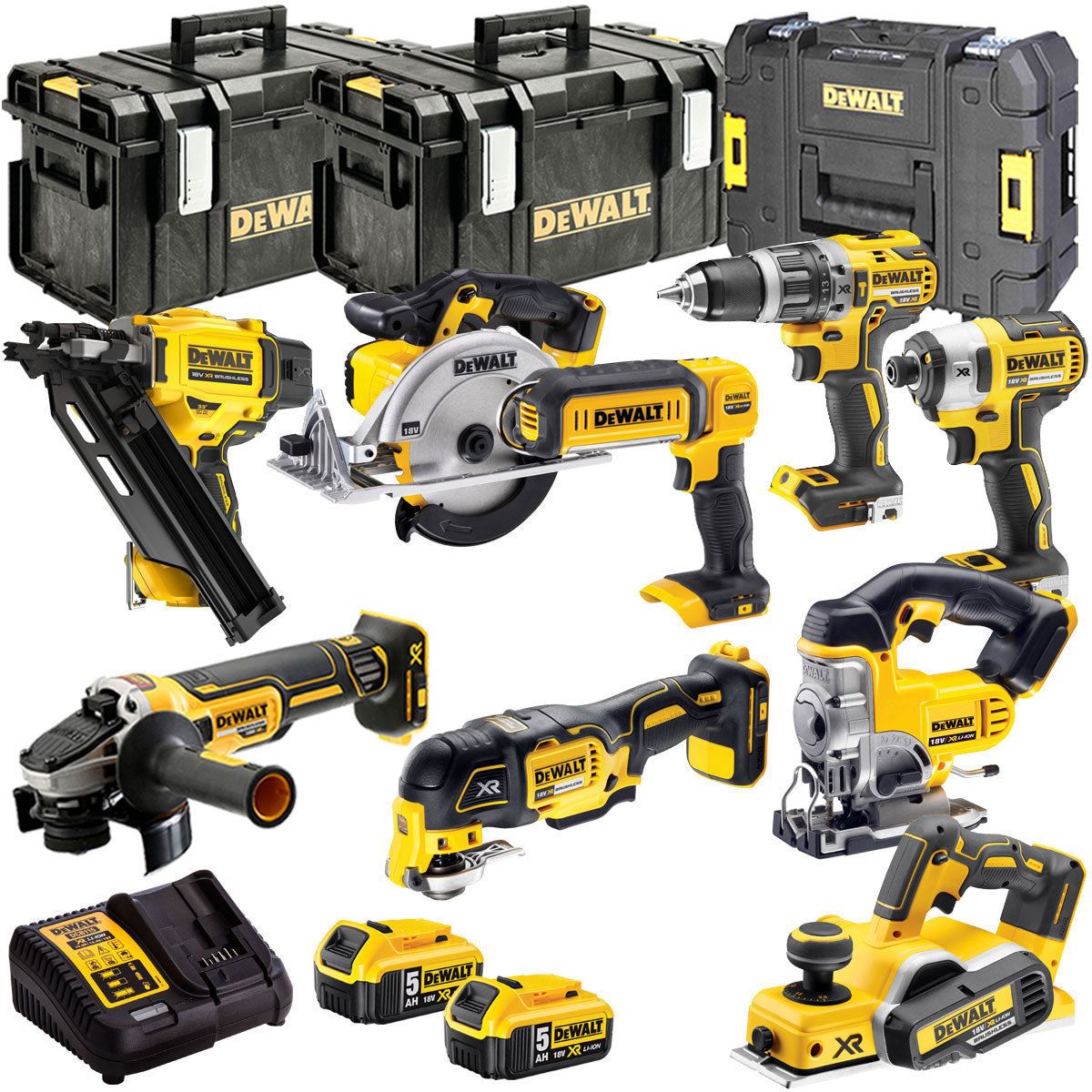 Dewalt 18V 9 Piece Power Tool Kit with 2 x 5.0Ah Batteries T4TKIT-878