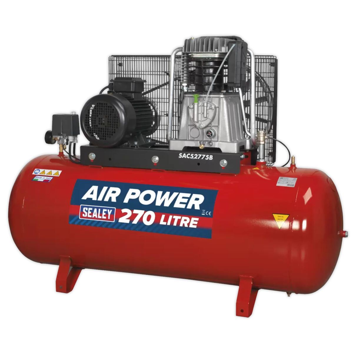 Sealey SAC52775B 270L Belt Drive Air Compressor with Cast Cylinders 415V