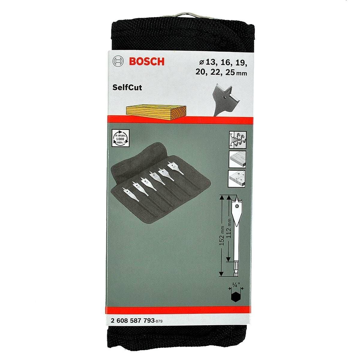 Bosch 6 Piece Self Cut Spade Flat Wood Drill Bit Set 2608587793 - SPL