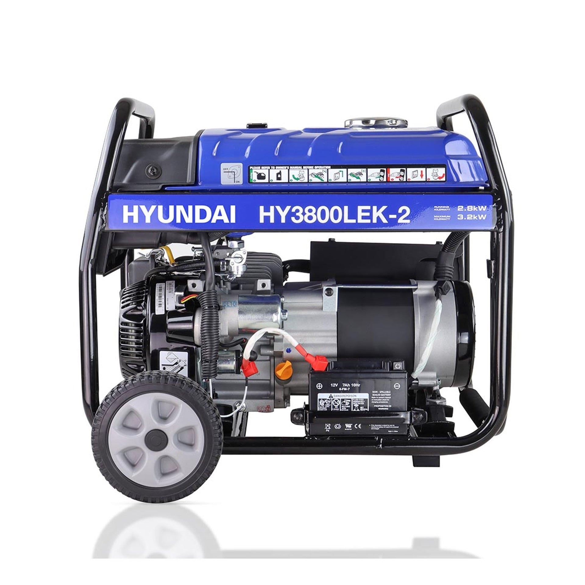 Hyundai HY3800LEK-2 Petrol Site Open Generator with Electric, Recoil Start & Wheel Kit 3200W/230V