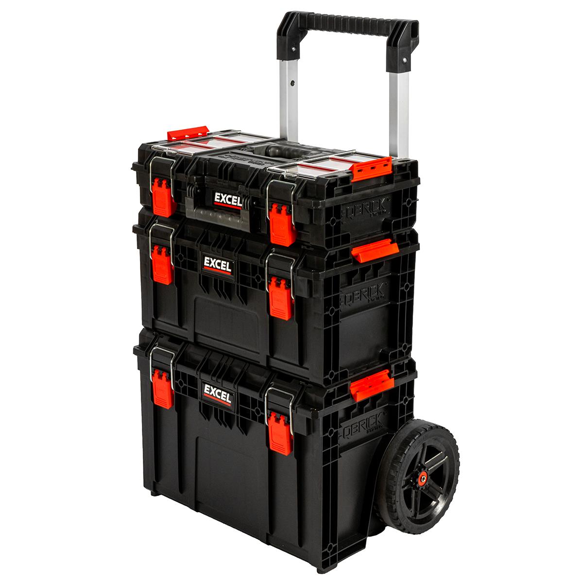 Excel Modular Tool Box Heavy Duty Mobile Storage 3 Piece Set with Wheels