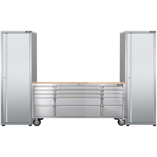 Excel 72inch 15 Drawer Stainless Steel Workbench Roller Tool Chest Cabinet & 2 Tall Cabinet