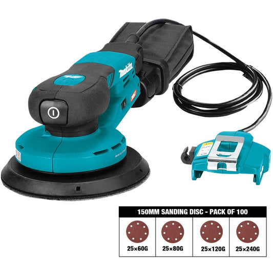 Makita BO002CGZ 40VMax XGT 150mm Brushless Random Orbit Sander with Sanding Disc 60G, 80G, 120G, 240G Pack of 100