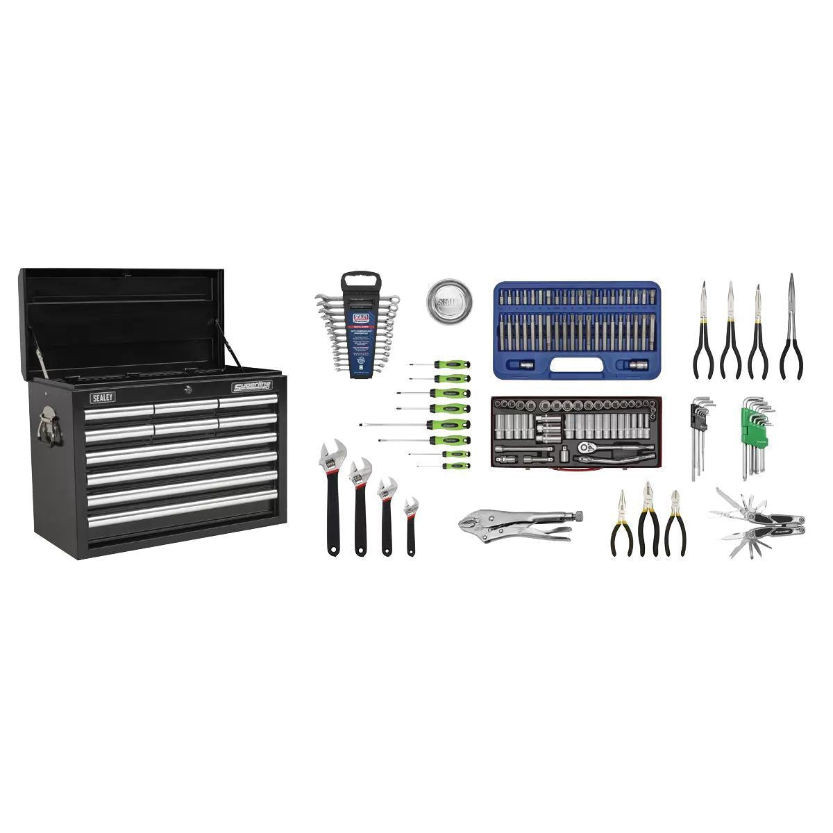 Sealey AP33109BCOMBO 10 Drawer Top chest with 140pc Tool Kit Black