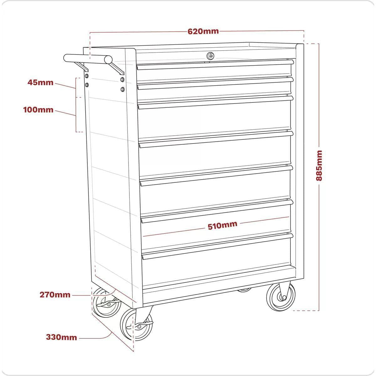 Sealey AP22507BB Rollcab 7 Drawer with Ball-Bearing Slides Red/Grey