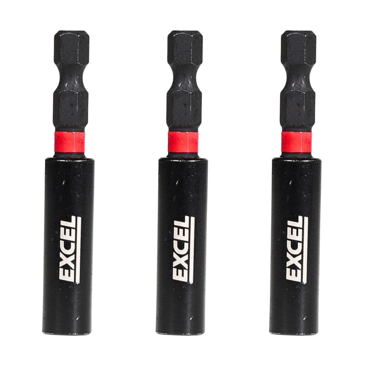 Excel 60mm Magnetic Impact Bit Holder with Blister Card Pack of 3