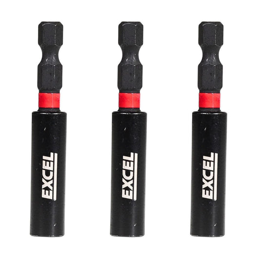 Excel 60mm Magnetic Impact Bit Holder with Blister Card Pack of 3