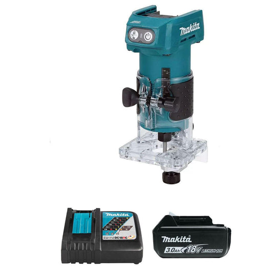 Makita DRT52Z 18V LXT Brushless 1/4" Router Trimmer with 1 x 3.0Ah Battery & Charger