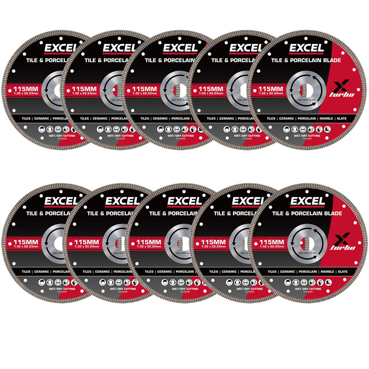Excel 115mm Diamond Blade for Ceramic & Porcelain Wet & Dry Use Pack of 10