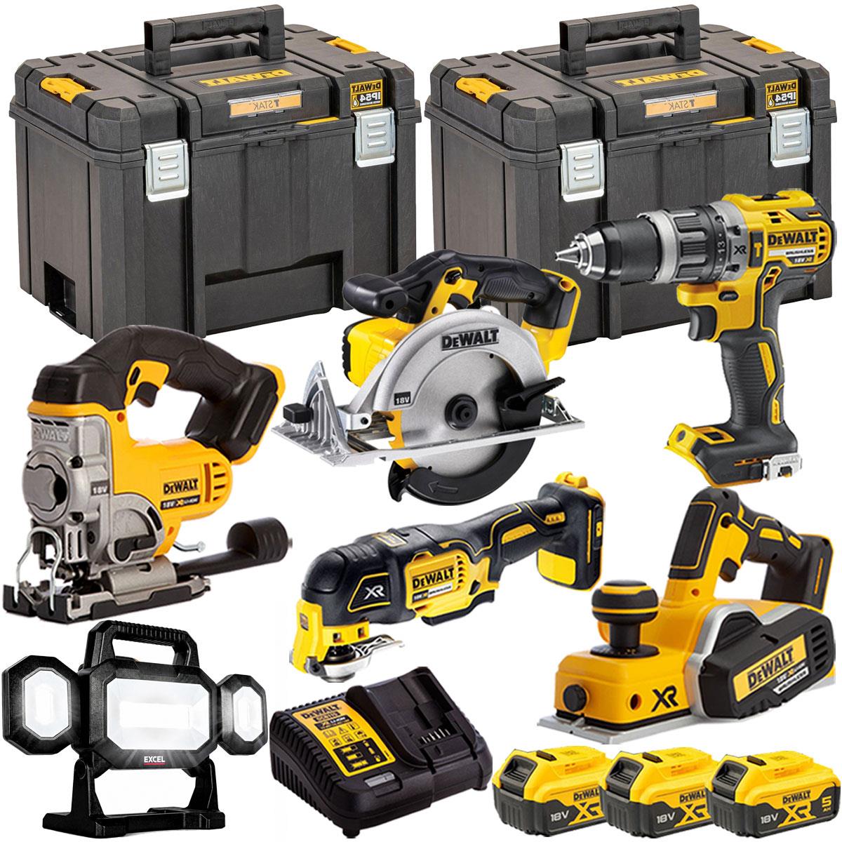 Dewalt DCK665P3T 18V 6 Piece Power Tool Kit with 3 x 5.0Ah Battery Charger & TStak Tool Storage