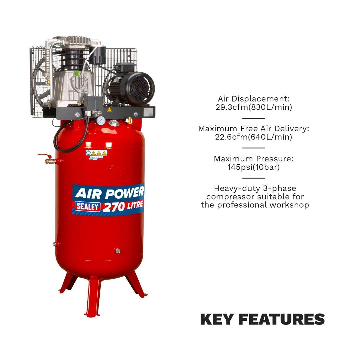 Sealey SACV52775B 270L Vertical Belt Drive Air Compressor 415V/32A