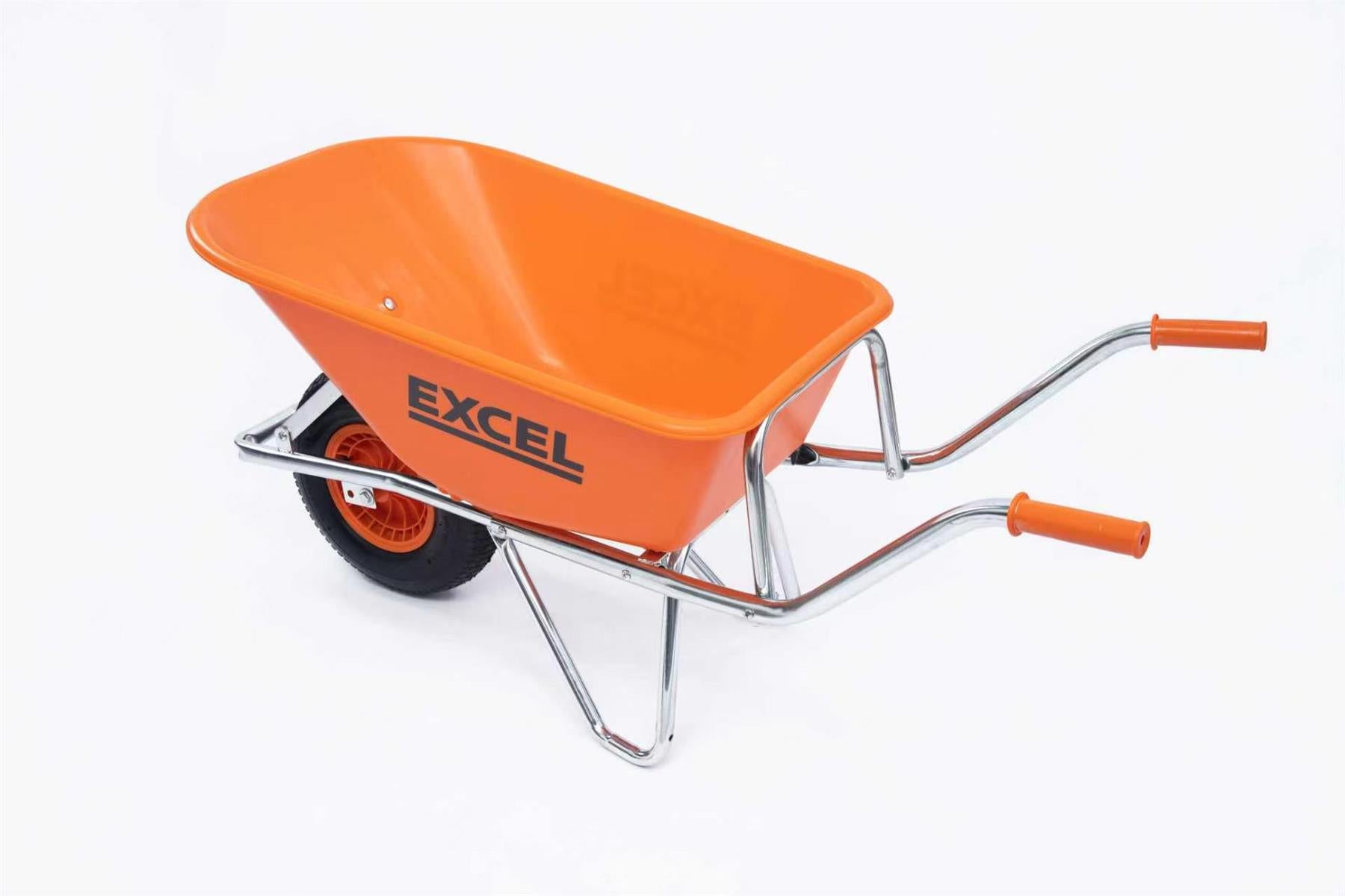 Excel Heavy Duty 100L Orange Wheelbarrow with Chrome Plated Frame