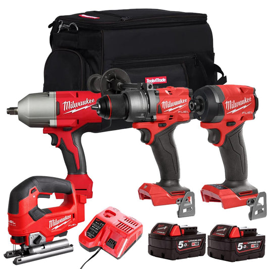 Milwaukee M18FPP20Z-502B 18V 4 Piece Power Tool Kit With 2 x 5.0Ah Batteries Charger & Bag