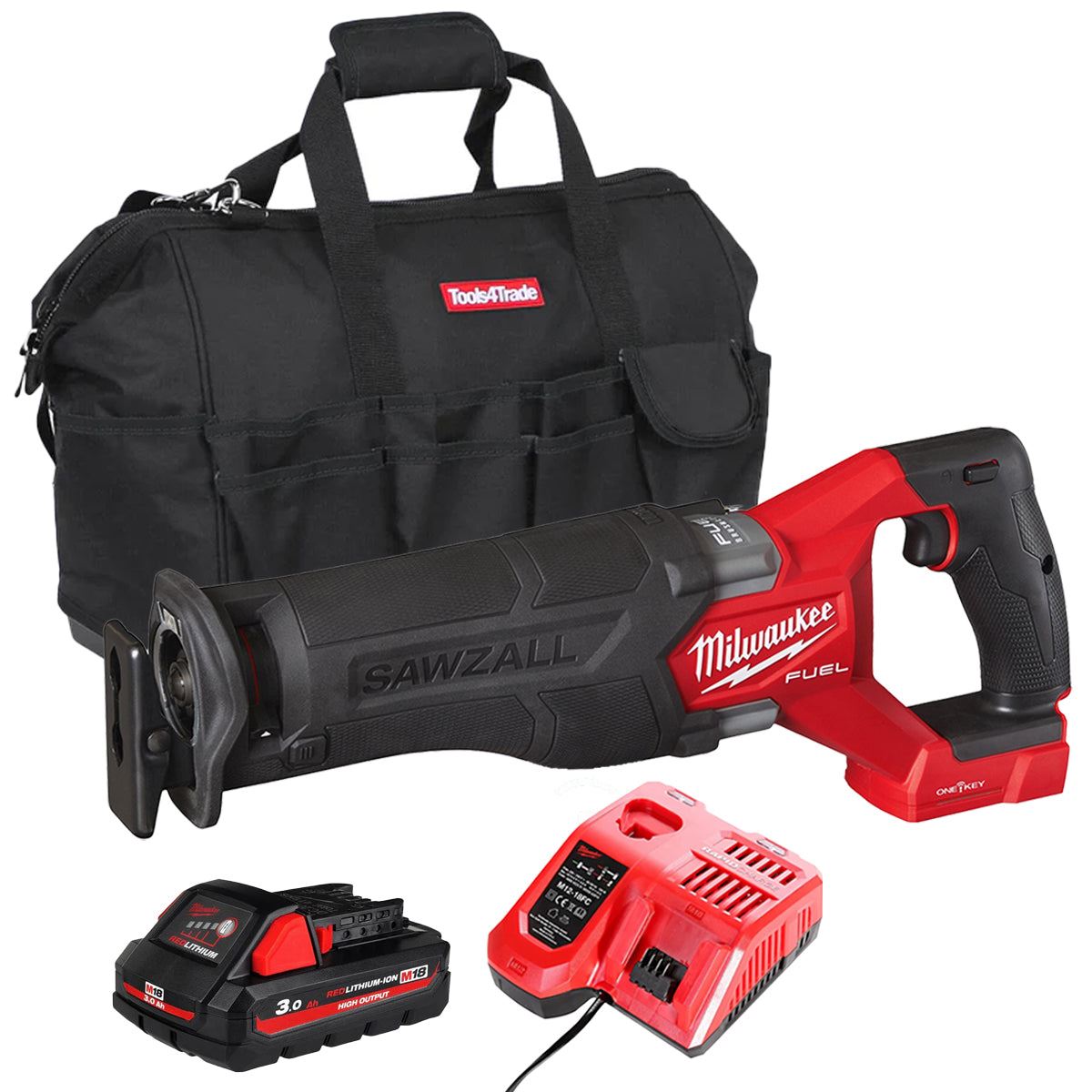 Milwaukee M18ONEFSZ-0 M18 FUEL 18V ONE-KEY Sawzall with 1 x 3.0Ah Battery Charger & Bag