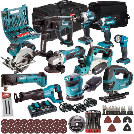 Makita 18V 11 Piece Combo Kit with 3 x 5.0Ah Battery Charger & Accessories Set T4TKIT-17225